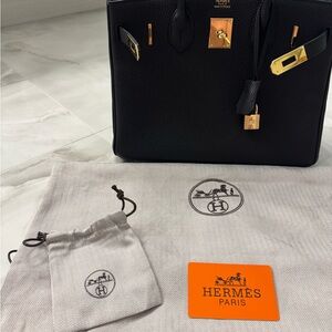 1-1 Rep Black Leather Birkin 25 Top-Handle Bag with Gold Hardware